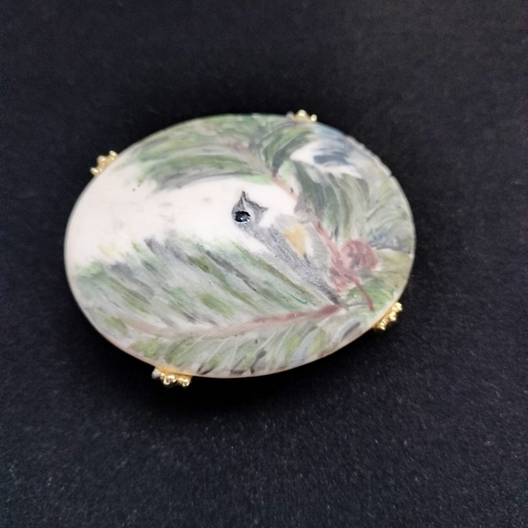 Handcrafted Bird Brooch Pin with Gold Accents Porcelain - Picture 2 of 8